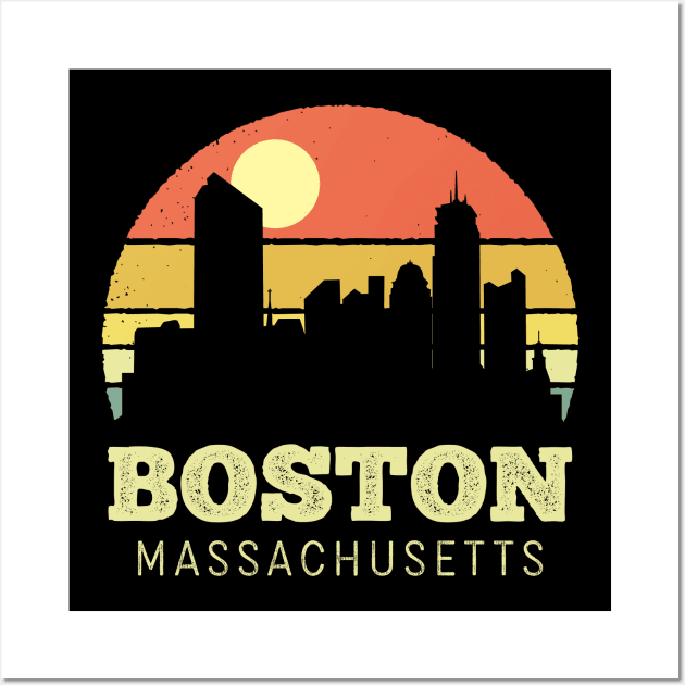 Boston Massachusetts Vintage Sunset Wall Art by DetourShirts